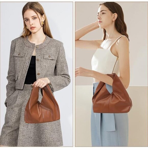 Women's Ruched Hobo Handbag,Mini Soft Leather Cloud Shaped Pleated Evening Clutc - Picture 7 of 8